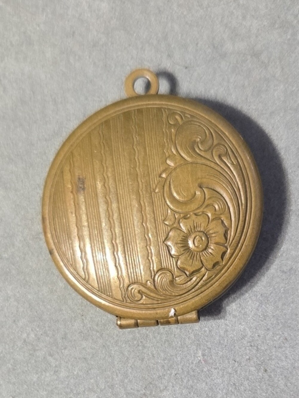 1920 To 1930's Art Deco Era Brass Locket with Art Nouveau Floral Accents